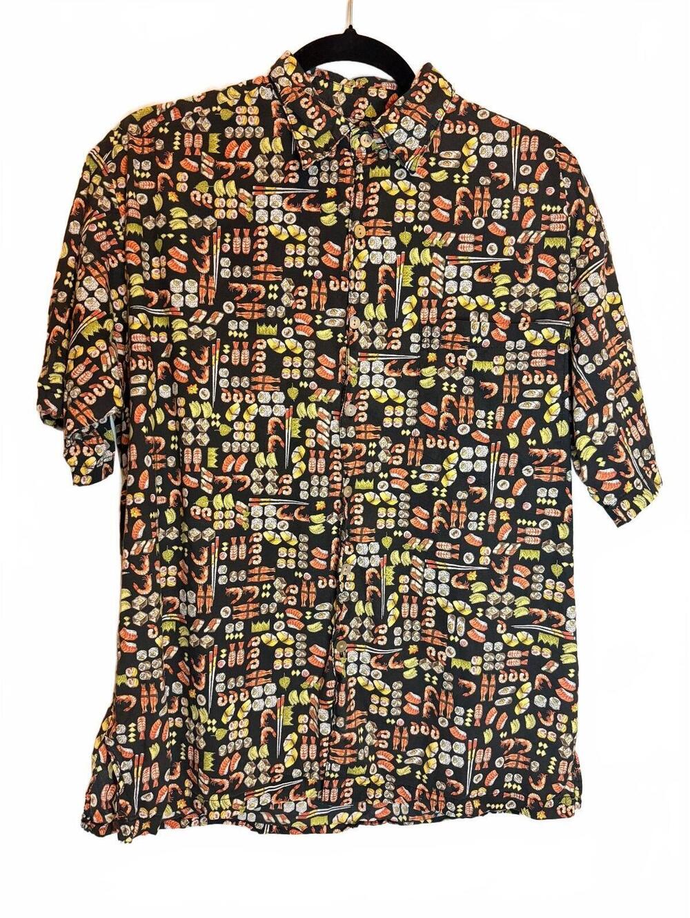 Vintage Tori Richard Hawaiian Sushi Novelty Print Button-Up Camp Shirt  Small